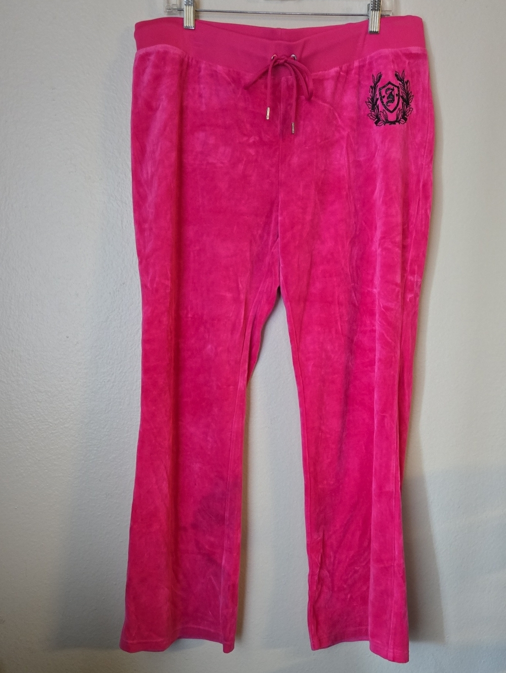 Juicy Couture Pink Velour Track Pants XL Y2K Embroidered Crest 30” Inseam